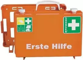 SÖHNGEN ERSTE-HILFE KOFFER DELUXE pirmosios pagalbos lagaminas DIN 13157 oranžinis ABS tvirtinamas prie sienos O301138
