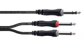 Cordial 14876 Audio Y-Adapter Cable 6,3mm Stereo Jack to 2x 6,3mm Mono Jack 1m Black