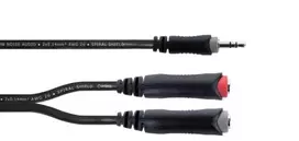 Cordial 14892 Audio Y-Adapter Cable, 3.5mm Stereo Plug to Dual 6.3mm Mono Sockets, 0.3m, Black PVC