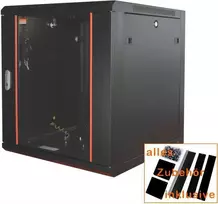 IT-BUDGET 19 inch Tinklo spintelė SWA - 15U - 570x600 mm - Stiklinės durelės - Nuimami šonai - Sieninis/grindinis montavimas - Priedų rinkinys - Juoda (90ITB19WS1566GS)