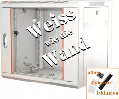 IT-BUDGET 19 inch tinklo spintelė SWA - 9U - 570x450 mm - stiklinės durelės - nuimami šonai - montavimas ant sienos ir ant grindų - priedų rinkinys - Pure White 90ITB19WS9645GW
