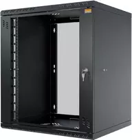 IT-BUDGET 19 inch Tinklo spintelė TAUNUS 12U, 450mm gylio, stiklinėmis durelėmis, rakinama, juoda 90ITB191245GS