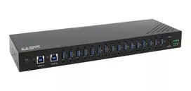 EXSYS EX-11236HMS 16 prievadų USB 3.2 Gen 1 pramoninis šakotuvas su 15KV ESD apsauga, sieniniu ir DIN bėgio tvirtinimu