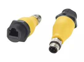 EXSYS EX-49524 pramoninis M12 D-Code 4 kontaktų vyriškas į RJ45 moterišką adapteris, IP67, Fast Ethernet
