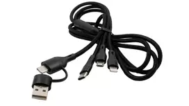 EXSYS EX-K1404 2-in-1 į 3-in-1 USB-C/A į USB-C/Micro B/Lightning nailonu pintas daugiafunkcis įkrovimo ir duomenų kabelis, 1,2 m, juodas