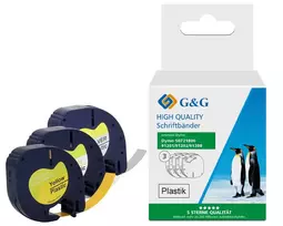 G&G TD-RL-D-91201/2/8-3P etikečių juostelių rinkinys, 12 mm, 3 vnt. (balta, geltona, sidabrinė su juodu spaudu), suderinamas su DYMO D1