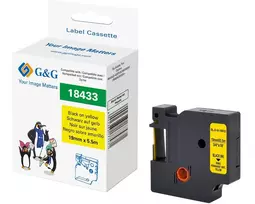 G&G Vinyl etiketinė juosta 19mm x 5,5m juoda ant geltonos Dymo D1