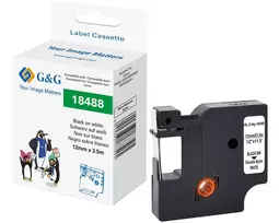 G&G 12mm x 3,5m lanksti nailoninė etikečių juosta Dymo Rhino spausdintuvams, balta su juodu spaudu (RL-D-Ny-18488-BK/WT-12MM*3.5M)