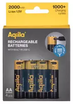 AQIILA USB-C įkraunamos AA ličio jonų baterijos, 1,2V, 4 vnt. (AQ200AA367C4)