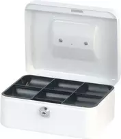 MAUL pinigų dėžutė balta 200x170x90 mm plieninė su cilindrine spyna ir 2 rakteliais 56102-02