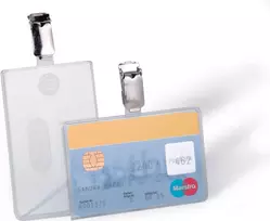 DURABLE ID kortelių laikiklis su segtuku 1 kortelei, permatomas, 25 vnt. (811319)