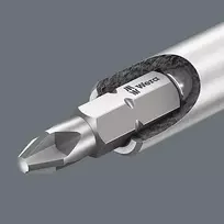 Wera 05073406001 nerūdijančio plieno atsuktuvų antgalių rinkinys, 7 dalių, Phillips PH1/PH2, Pozidriv PZ1/PZ2, plokščias 1,0x5,5, Hex-Plus 4/5 mm, 1/4 colio šešiabriaunis kotas, 25 mm ilgio