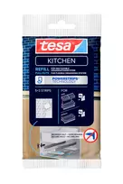 tesa KITCHEN Powerstrips papildymo rinkinys virtuvės spintelių ištraukiamiesiems stalčiams – 15 lipnių juostelių, baltos (70064-00000-00)