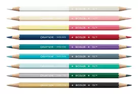 CARAN D'ACHE Bicolor Alpine Frost akvareliniai spalvoti pieštukai, 9 vnt. (18 spalvų) + teptukas, metalinė dėžutė CC0999.025