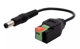 EXSYS EX-49140 DC maitinimo kištukas 5,5x2,1 mm į 2 kontaktų gnybtų bloką adapterio kabelis, 15 cm, su mygtuku