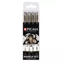 SAKURA Pigma Micron Manga Set Sepia 4 dalių finelinerių ir teptuko rašiklių rinkinys daugkartiniame dėkle POXSDKMAN4