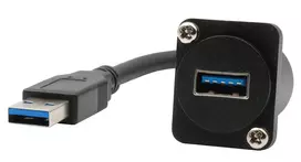 EXSYS EX-49164 USB 3.2 Gen 1 D-Type skydelio montavimo adapterio kabelis, USB-A male to female, 20 cm, juodas