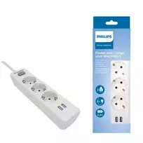 "Philips" viršįtampių apsauga balta 3 lizdai 2xusb 2m spn3032wa/60
