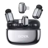Boya Microphone Wireless Mini 2-01 2.4GHz, AI Powered Noise Cancellation with 2 transmitters and 2 receivers (Type-C and Lightning) Space Gray