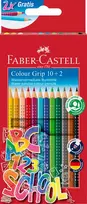 Spalvoti pieštukai „Faber-Castell Grip“ 10+2 spalvų