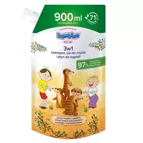 BAMBINO_„Surykatki“ vaikams 3-in-1 šampūnas ir prausimosi gelis, pildomasis paketas, 900 ml