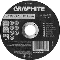 Graphite Pjovimo diskas, korundinis metalui/INOX 125 x 1.0 x 22.2 mm, 41 A60-T-BF, kartonik 110 vienetų