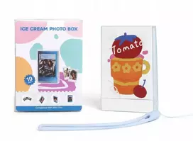 „LoveInstant“ dėklas / dėžutė + nuotraukų rėmelis „Fuji Instax Mini“, „Xiaomi“, „HP“, „Kodak Zink“ / permatomas rėmelis / mėlynas su blizgučiais / puodelis