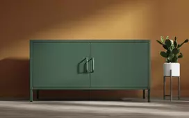Laikiklis Jan Nowak RTV spintelė metalinė ant kojelių butelio žalios spalvos Modern ROSA, 1150 x 595 x 400 mm