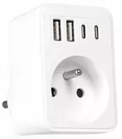 LTC Tinklo skirstytuvas: 1 apvali įvado lizdas + 2x USB + 2x USB-C, Baltas 2x2,4A