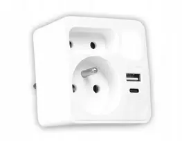 LTC Tinklo skirstytuvas su naktine lempute: 1 apvalus lizdas su įžeminimu + 1 plokščias lizdas + 1x USB + 1x USB-C, Balta 3A