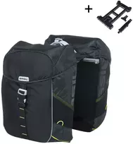 Basil Dviejų dalių dviračio bagažinės krepšys BASIL MILES DOUBLE PANNIER BAG MIK 34L, MIK sistema (paruošta naudoti), 100 % atsparus vandeniui, juoda su lime