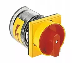Lovato Electric Krumplinis jungiklis 0-1 3P 25A įmontuojamas su geltona/raudona rankenėle, blokuojamas spyna 7GN2510U25