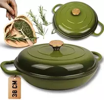 Atusa Emaliuotas plokščias ketaus puodas alyvuogių spalvos 30 cm 3 L HAGE