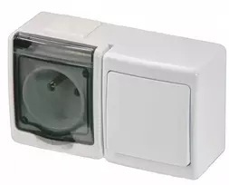 Pawbol BETA Hermetinis vienpolis atskiras jungiklis ir atskiras BETA lizdas, balti, dūminis dangtelis, IP44 /D.3112GW/1/