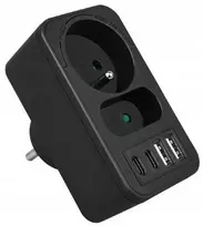 LTC Tinklo skirstytuvas: 1 apvalus lizdas su įž. + 1 plokščias lizdas + 2x USB + 2x USB-C 3,1A juodas