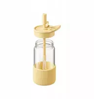 Gertuvė Mellow Yellow Mellow Geltona BUYDEEM nešiojamas stiklinis butelis su šiaudeliu 550 ml, modelis DG425, spalva Mellow Geltona