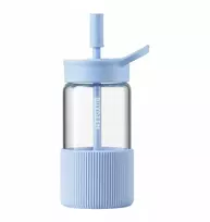 Gertuvė BUYDEEM nešiojamas stiklinis butelis su šiaudeliu 550 ml, modelis DG425, spalva Mėlyna