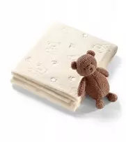 MWB BABY ONO 1567/01 Kūdikio antklodė su minkštu žaisliuku Kreminė