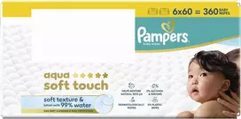 Pampers Šlapios servetėlės Aqua Soft Touch 6x60 vnt. Plastic Free
