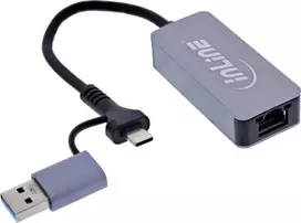 InLine USB 3.2 iki 5Gb/s tinklo adapteris, USB-C+USB-A adapteris į RJ45