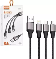 USB kabelis Somostel 3in1 sustiprintas RGB LED SMS-BW23 Type-C / Lightning / Micro USB 3.1A 1,2 m Juodas (10909)