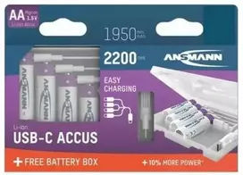 Ansmann 1312-0044 Li-Ion baterijos AA tipo 2200, 4 vnt., su dėžute