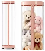 Lean Toys Pliušinių žaislų laikymo stovas, 360° besisukantis, su LED apšvietimu, rožinis, 126 cm