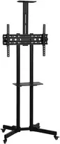 TV staliukas Mobilus televizoriaus stovas su ratukais ir reguliuojamo aukščio, juodas, 76 × 56 × 120–187,5 cm