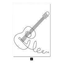 Šiuolaikinis minimalistinis linijos muzikos instrumentas fortepijonas, gitara, būgnų komplektas, užrašas Muzika plakatas Šiaurės šalių gyvenamasis kambarys miegamojo sienos menas namų dekoras 50x80 No Frame