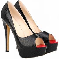 Unisex vyriški Hot Drag Queen Seksualūs stiletai krokodilo rašto odiniai pompos Peep Toe sandalai Platforminiai aukštakulniai batai SM Gay Newhalf 43 juoda