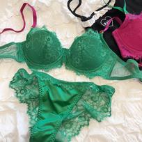 Moteriškas nėrinių siuvinėjimo apatinių drabužių komplektas Sexy Push Up liemenėlės rinkinys Prancūziškas romantiškas apatinis trikotažas XL žalia