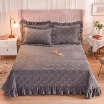 Minkštas, storesnis žiemos lovos užtiesalas, su raukiniais, languotas, patalynės užtiesalas ant lovos antklodės, užtiesalai dvigulei lovai 2pillowcase48x74cm gray