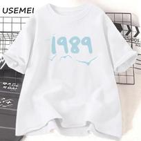 „Taylors“ 1989 m. „Swiftie Merche Era“ marškinėliai, skirti „Streetwear O Neck Summer“ trumpomis rankovėmis, moteriškų drabužių marškinėliai Unisex Oversized XS white