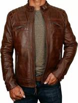 Avikailio odinė striukė Bikeris Motociklininko Originali Ruda Slim Fit Striukė Vyrams L ruda